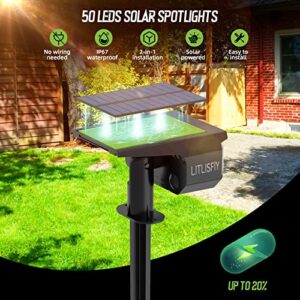 LITLISFlY Solar Power Spotlights - 50 LEDs, 3 Brightness Settings, Durable Plastic, IP67 Waterproof, Easy to Assemble, Outdoor Use, Security