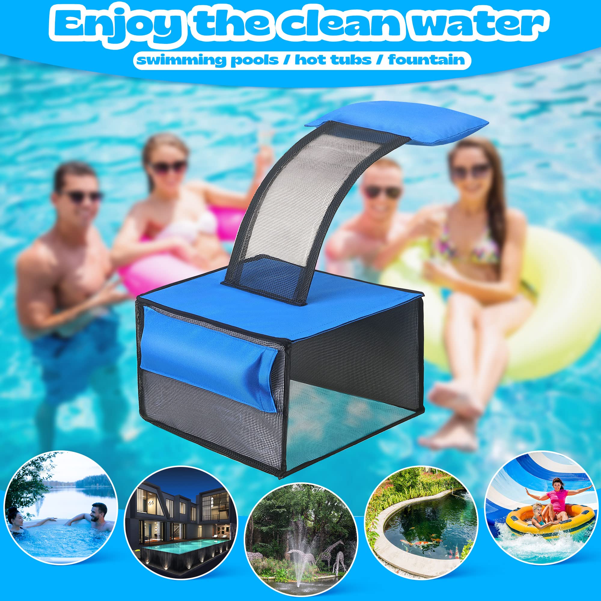 Swimming Pool Net Leaf Liberate Hands Skimmer with Animal Saving Escape Ramp, Heavy Duty Pool Leaf Fine Mesh Cleaning Net Skimmer, Rescue Pool Critter Saver Floating Ramp Accessories (Dark Blue)
