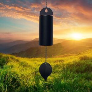 deep tone serenity bell wind chimes - metal cylinder wind bell for outdoor antique copper windchimes for patio yard porch garden decor 28 inch large