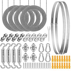 sun shade sail hardware kit 6 inch with 4pcs 4 * 12ft cable wire rope 304 stainless steel for patio, garden triangle rectangle and square sun shade sails installation 59 pcs