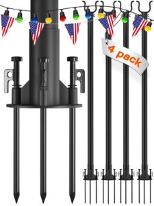 addlon 4 pack string light poles pro 10ft, aluminum waterproof harder outdoor poles with hooks for hanging, patio, garden, wedding, parties - classic black