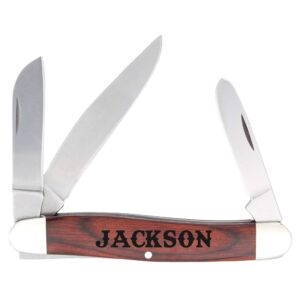 palmetto wood shop bear and son 247r stockman pocket knife with personalized laser engraved rosewood handle, three blades, father's day gifts