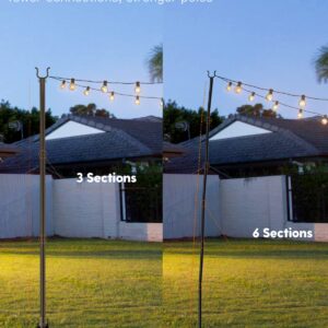 addlon 4 Pack String Light Poles Pro 10ft, Aluminum Waterproof Harder Outdoor Poles with Hooks for Hanging, Patio, Garden, Wedding, Parties - Classic Black