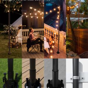 addlon 4 Pack String Light Poles Pro 10ft, Aluminum Waterproof Harder Outdoor Poles with Hooks for Hanging, Patio, Garden, Wedding, Parties - Classic Black