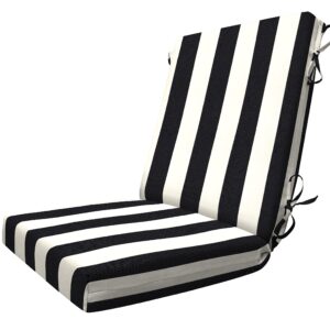 Honeycomb Indoor/Outdoor Cabana Stripe Black & Ivory Highback Dining Chair Cushion: Recycled Fiberfill, Weather Resistant, Reversible, Comfortable and Stylish Patio Cushion: 21" W x 42" L x 4" T