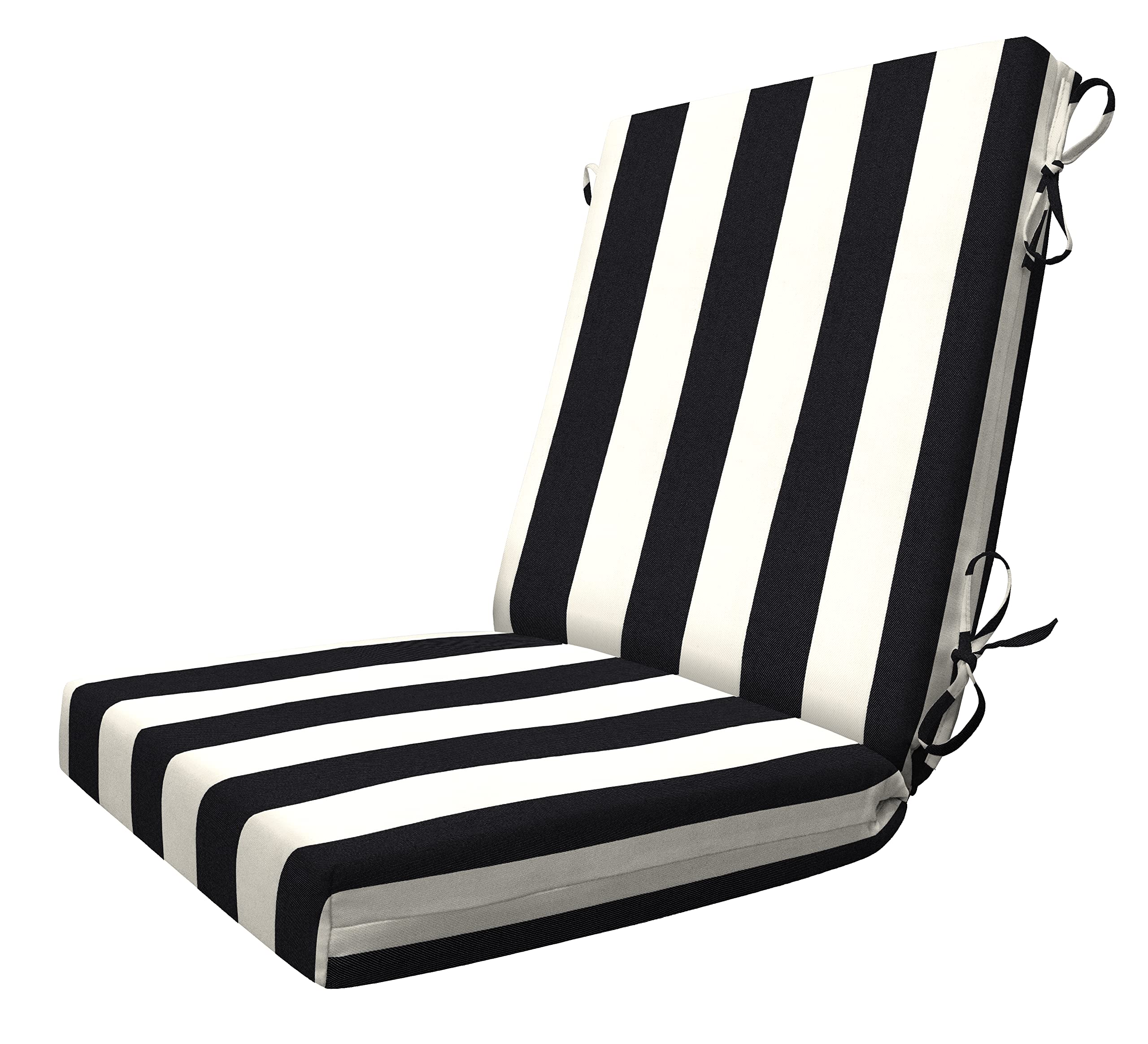 Honeycomb Indoor/Outdoor Cabana Stripe Black & Ivory Highback Dining Chair Cushion: Recycled Fiberfill, Weather Resistant, Reversible, Comfortable and Stylish Patio Cushion: 21" W x 42" L x 4" T