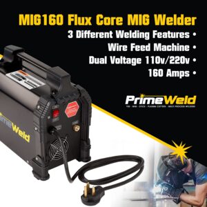 PrimeWeld MIG160 Mig Welder, 160-Amp Gasless Flux Core Welding Machine With Dual Voltage 220v, 110v
