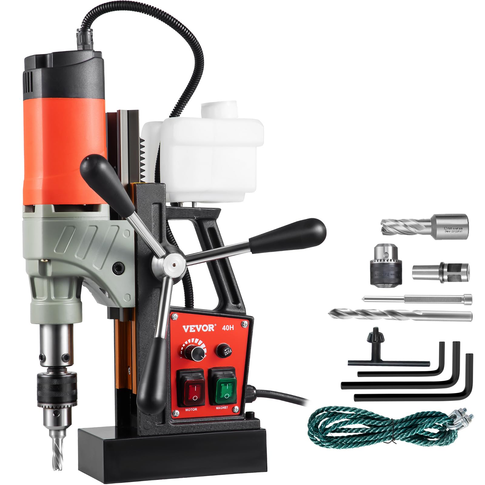 VEVOR Magnetic Drill, 1200W 1.57" Boring Diameter, 2922lbf/13000N Portable Electric Mag Drill Press with Double Dovetail Rail, 580 RPM Variable Speed Drilling Machine for any Surface, CE Listed