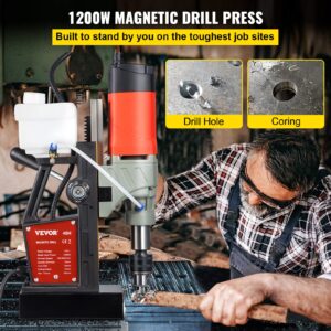 VEVOR Magnetic Drill, 1200W 1.57" Boring Diameter, 2922lbf/13000N Portable Electric Mag Drill Press with Double Dovetail Rail, 580 RPM Variable Speed Drilling Machine for any Surface, CE Listed