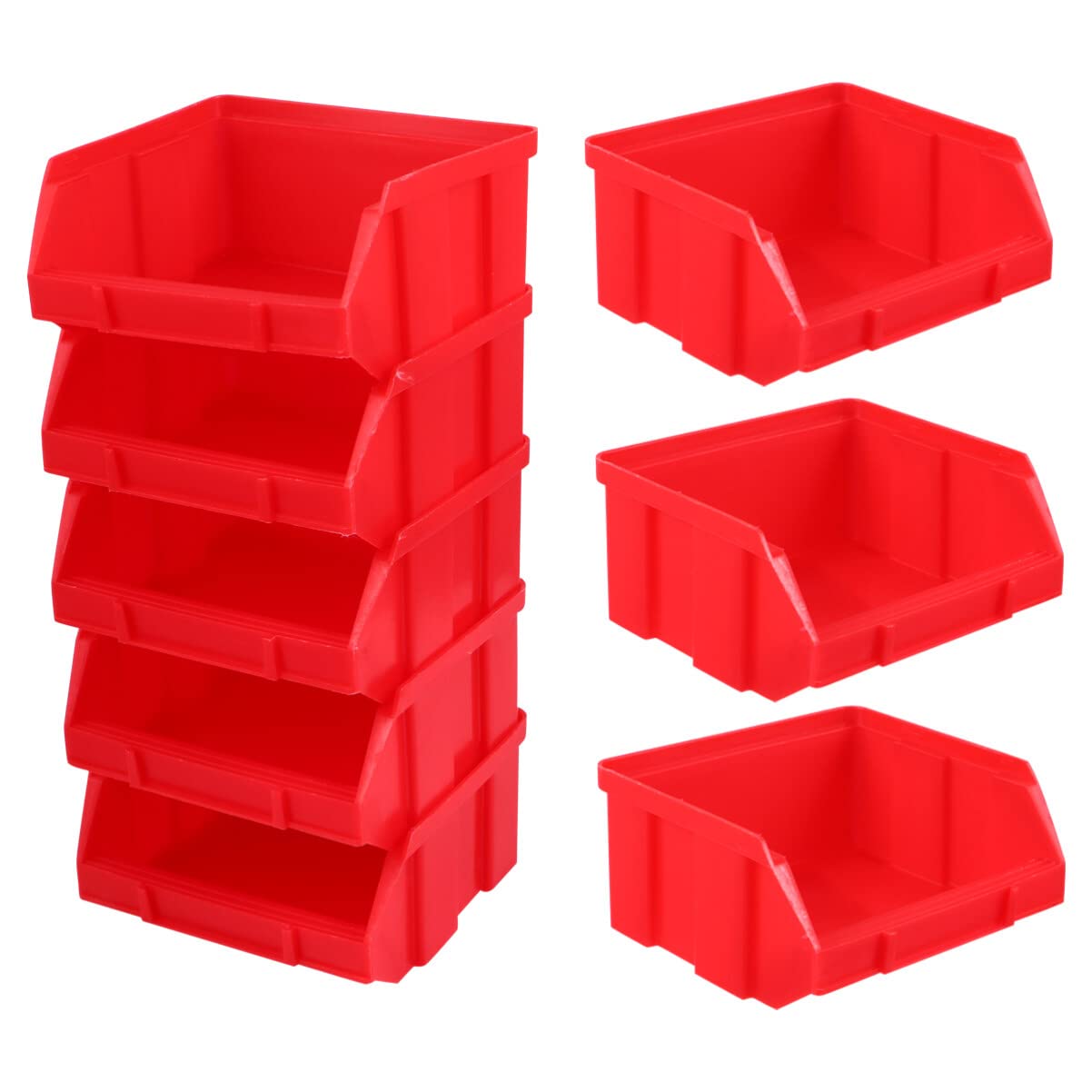 Angoily 10PCS Plastic Storage Bin Hanging Stacking Containers, Stackable Storage Bins Workshop Tool Organizer Bins for Parts Garage (Red, 3.93X 3.73X1.97inch)