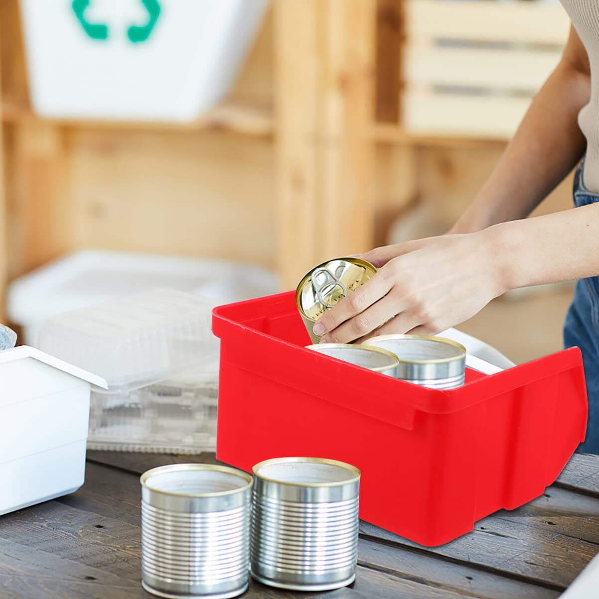 Angoily 10PCS Plastic Storage Bin Hanging Stacking Containers, Stackable Storage Bins Workshop Tool Organizer Bins for Parts Garage (Red, 3.93X 3.73X1.97inch)