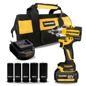 ework cordless impact wrench 1/2 inch 21v brushless high torque impact gun max 700 ft-lbs power with 4.0ah li-ion battery, fast charger, 5 sockets, tool bag (rb-810)