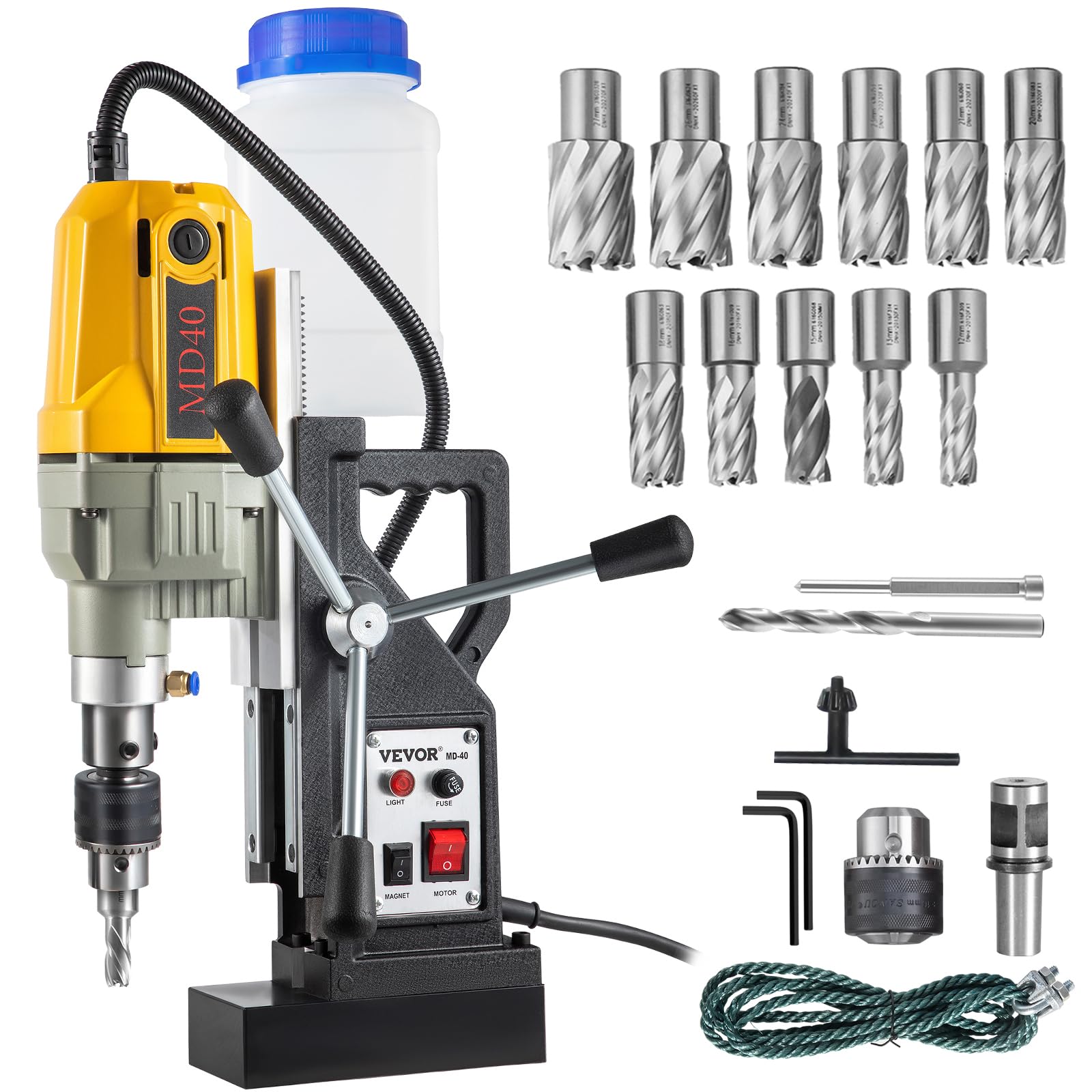 VEVOR Magnetic Drill, 1100W 1.57" Boring Diameter, 2697lbf/12000N Portable Electric Mag Drill Press with 12 Drilling Bits, 580 RPM Max Speed Drilling Machine for any Surface and Home Improvement