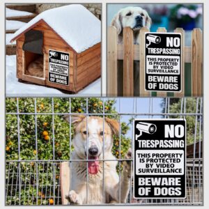 Loopeer 2 Pieces Beware of Dog Sign for Fence Lawn Funny Warning Decor No Trespassing Sign Metal Rustproof Warning Signs Dog Warning Metal Tin Signs for Fence Garden Yard Signs Outdoor Indoor