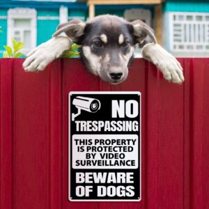 Loopeer 2 Pieces Beware of Dog Sign for Fence Lawn Funny Warning Decor No Trespassing Sign Metal Rustproof Warning Signs Dog Warning Metal Tin Signs for Fence Garden Yard Signs Outdoor Indoor