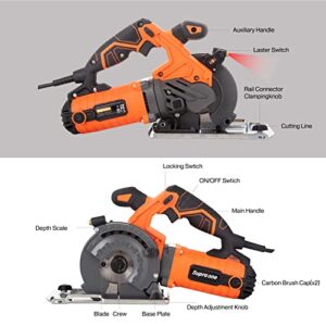 Circular Saw with Laser Guide 1000w 5-Inch Corded Circular Saws with 24T TCT blade for Woods, Tile, Soft Metal and Plastic