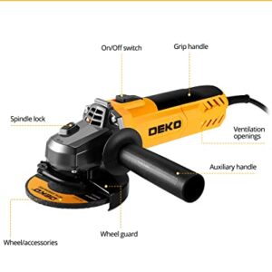 DEKOPRO 110V Angle Grinder, 4-1/2" Max. Wheel Dia., 7.5A Grinders Power Tools, 12000RPM No Load Speed, 1 Grinding Wheel, Grinder Tool for Grinding, Sanding, Wire Brushing or Abrasive Cutting-Off