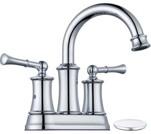 hangoro bathroom faucet, 2 lever handles centerset faucets for bathroom sink, touch on bathroom faucets w/pop up drain for vanity, lavatory, bathroom or sink, chrome(l2303-cp)