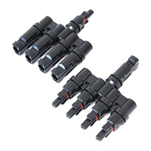 Hovico 1 Pair Solar Panel Connector MC-4 T Branch Connectors Cable Coupler Combiner - 1 Male to 4 Female (M/4F) and 1 Female to 4 Male(F/4M) for Parallel Connection Between Solar Panels