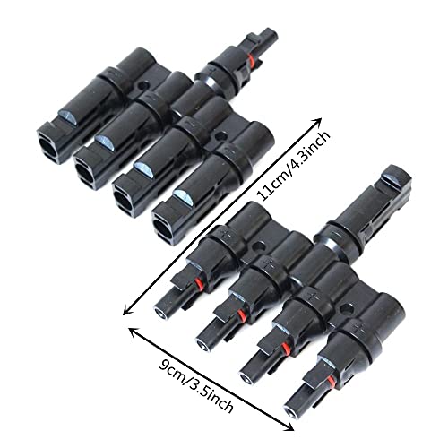 Hovico 1 Pair Solar Panel Connector MC-4 T Branch Connectors Cable Coupler Combiner - 1 Male to 4 Female (M/4F) and 1 Female to 4 Male(F/4M) for Parallel Connection Between Solar Panels