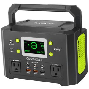 gensrock 300w portable power station, 222wh solar generator, backup lithium battery with 110v/300w ac outlet/qc 3.0/type-c/led light/dc 12v for cpap family emergency outdoor camping rv travel.
