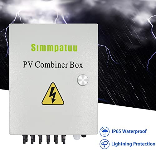 6 String PV Combiner Box, Waterproof Solar Combiner Box with Circuit Breaker LED, 10A Rated Current Fuse with Lightning Arrester and 63A DC Breaker Solar Connector for On/Off Grid Solar Panel System