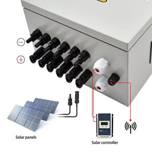 6 String PV Combiner Box, Waterproof Solar Combiner Box with Circuit Breaker LED, 10A Rated Current Fuse with Lightning Arrester and 63A DC Breaker Solar Connector for On/Off Grid Solar Panel System