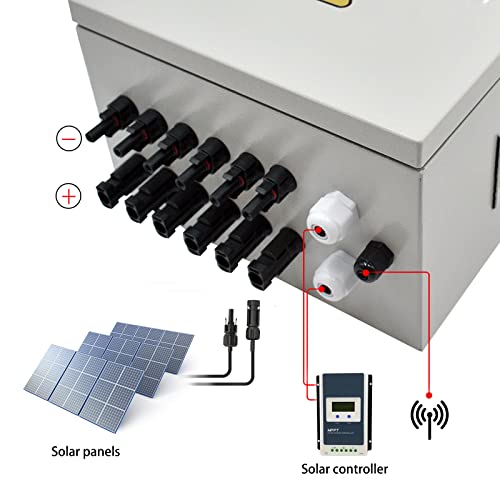 6 String PV Combiner Box, Waterproof Solar Combiner Box with Circuit Breaker LED, 10A Rated Current Fuse with Lightning Arrester and 63A DC Breaker Solar Connector for On/Off Grid Solar Panel System