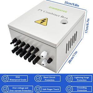 6 String PV Combiner Box, Waterproof Solar Combiner Box with Circuit Breaker LED, 10A Rated Current Fuse with Lightning Arrester and 63A DC Breaker Solar Connector for On/Off Grid Solar Panel System