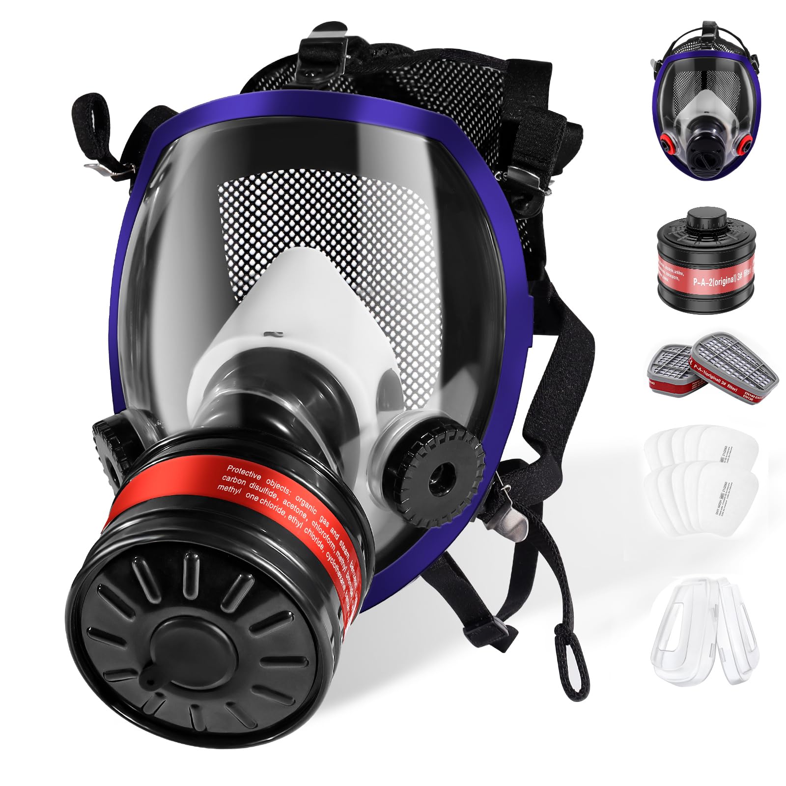 FANGNISN Reusable Full Face Respirator Mask with 40mm Activated Carbon Filter Canister and 6001CN Filter for Organic Vapor, Dust, Fumes, Chemical, Polished, Spraying Painting,Tactical&Survival