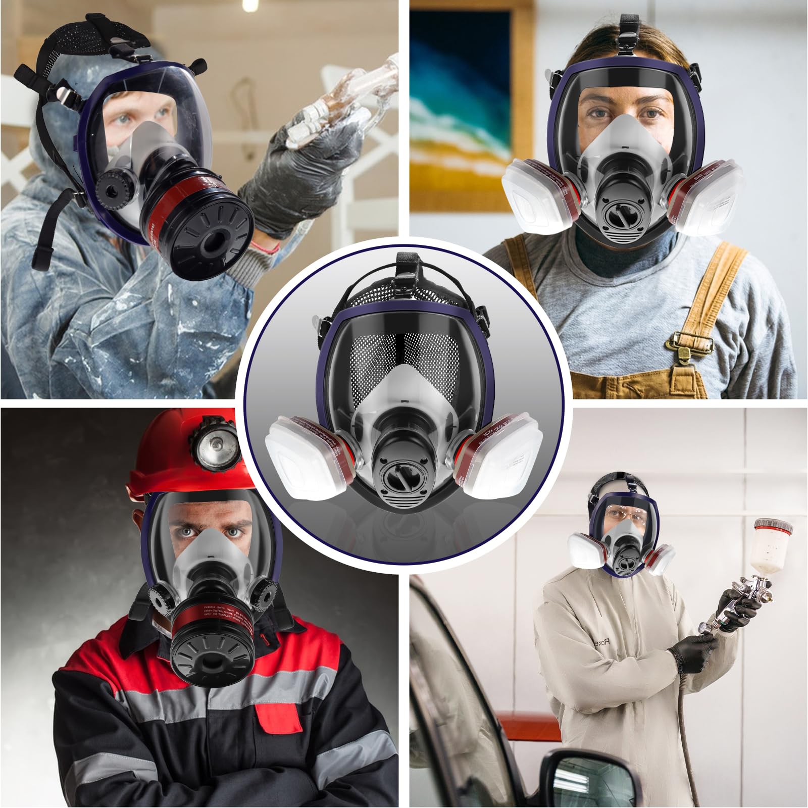 FANGNISN Reusable Full Face Respirator Mask with 40mm Activated Carbon Filter Canister and 6001CN Filter for Organic Vapor, Dust, Fumes, Chemical, Polished, Spraying Painting,Tactical&Survival