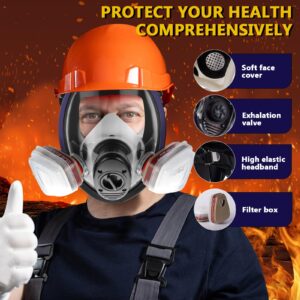 FANGNISN Reusable Full Face Respirator Mask with 40mm Activated Carbon Filter Canister and 6001CN Filter for Organic Vapor, Dust, Fumes, Chemical, Polished, Spraying Painting,Tactical&Survival