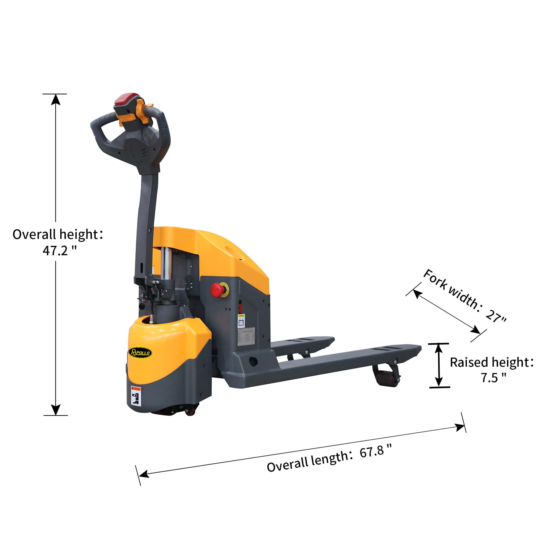 APOLLOLIFT Full Electric Pallet Jack with Emergency Key Switch 4400lbs Cap. 48" x27"