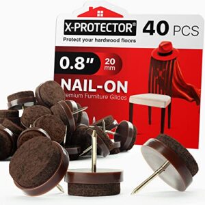 nail-on felt pads x-protector 40 pcs - 0.8" felt furniture pads - brown chair leg floor protectors - nail in furniture pads for furniture legs - the best felt chair pads for hardwood floors (20mm)!