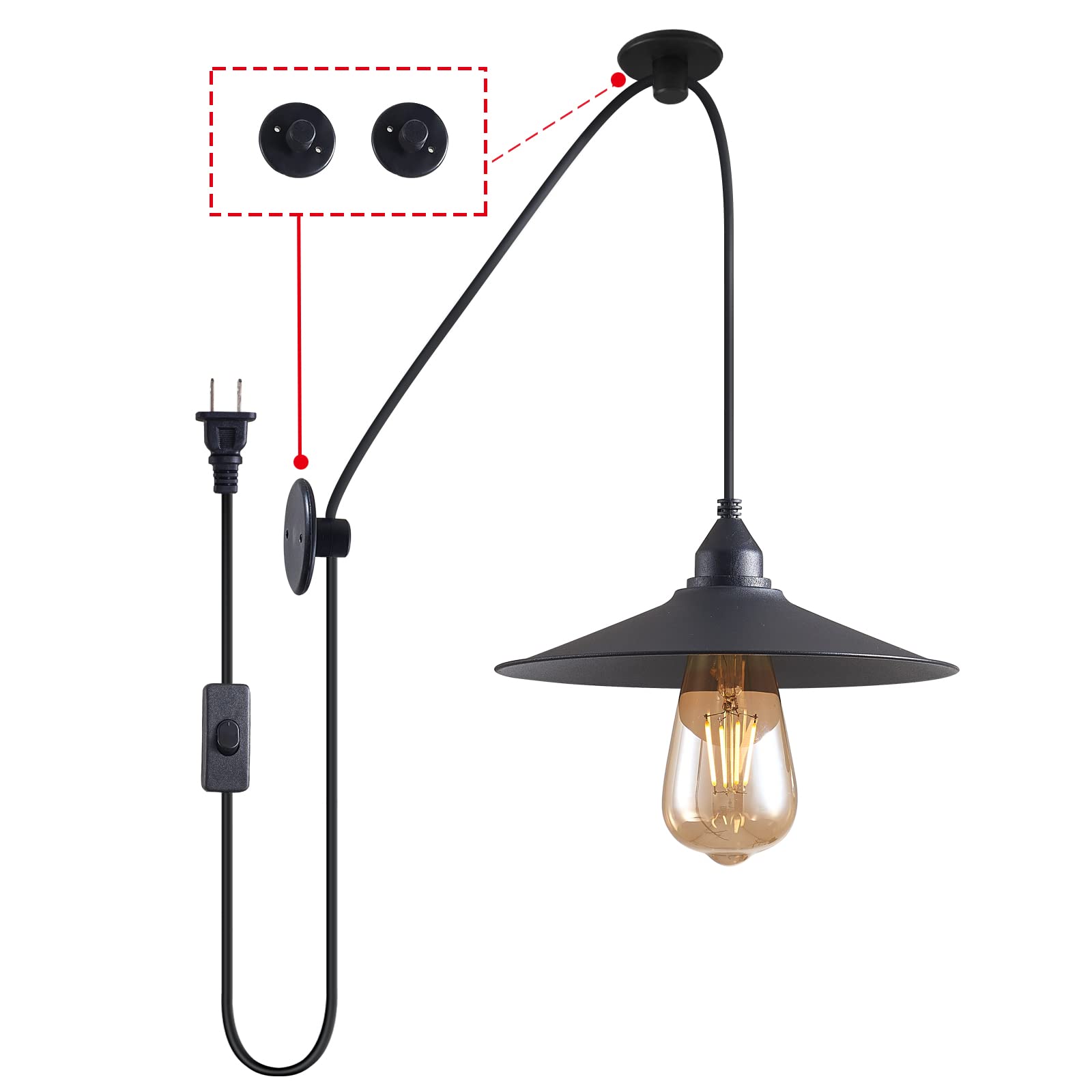 KOLAKODLUX Hanging Lamp with Plug in Cord Outdoor Lamps for Patio Waterproof Waterproof Pendant Light with Plug Outdoor Lamps for Patio Waterproof Hanging Pendant Light with Plug in Cord MA6006