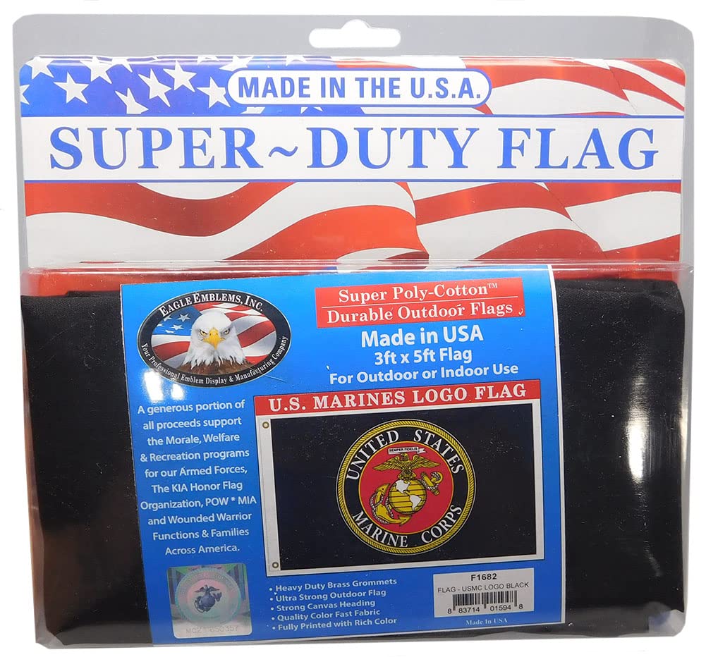 Trade Winds United States Marine Corps Logo Emblem Black 3x5 3'x5' Premium Quality Fade Resistant Heavy Duty Polyester Flag Banner F1682 (EE) - Made In USA Officially Licensed