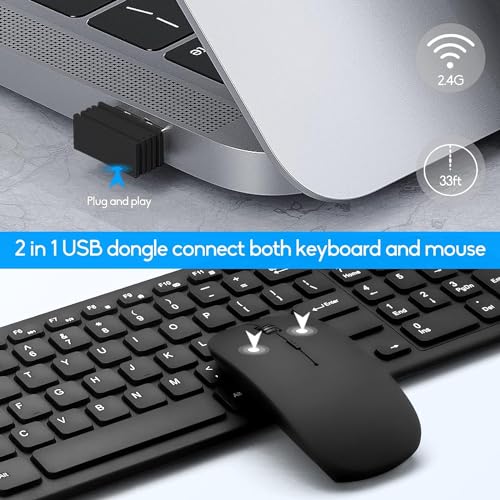 Guiheng Wireless Keyboard and Mouse Combo, Compact Quiet Wireless Keyboard and Mouse Set 2.4G Ultra-Thin Sleek Design for Windows, Computer, Desktop, PC, Notebook, Laptop (Black01)