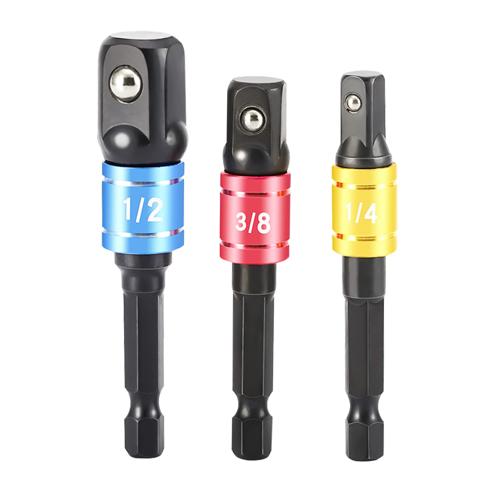 3Pcs Impact Grade Driver Sockets Drill Adapter Extension Set 1/4", 1/2", 3/8 Reducer Set Turns Power Drill Into High Speed Nut Driver Socket to Drill Adpater Drill Hex Bit Socket Adapter