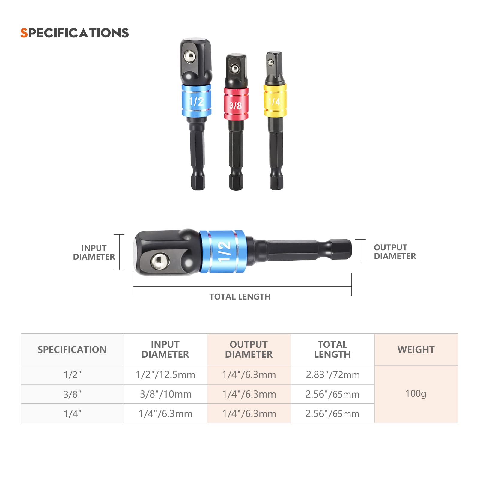 3Pcs Impact Grade Driver Sockets Drill Adapter Extension Set 1/4", 1/2", 3/8 Reducer Set Turns Power Drill Into High Speed Nut Driver Socket to Drill Adpater Drill Hex Bit Socket Adapter