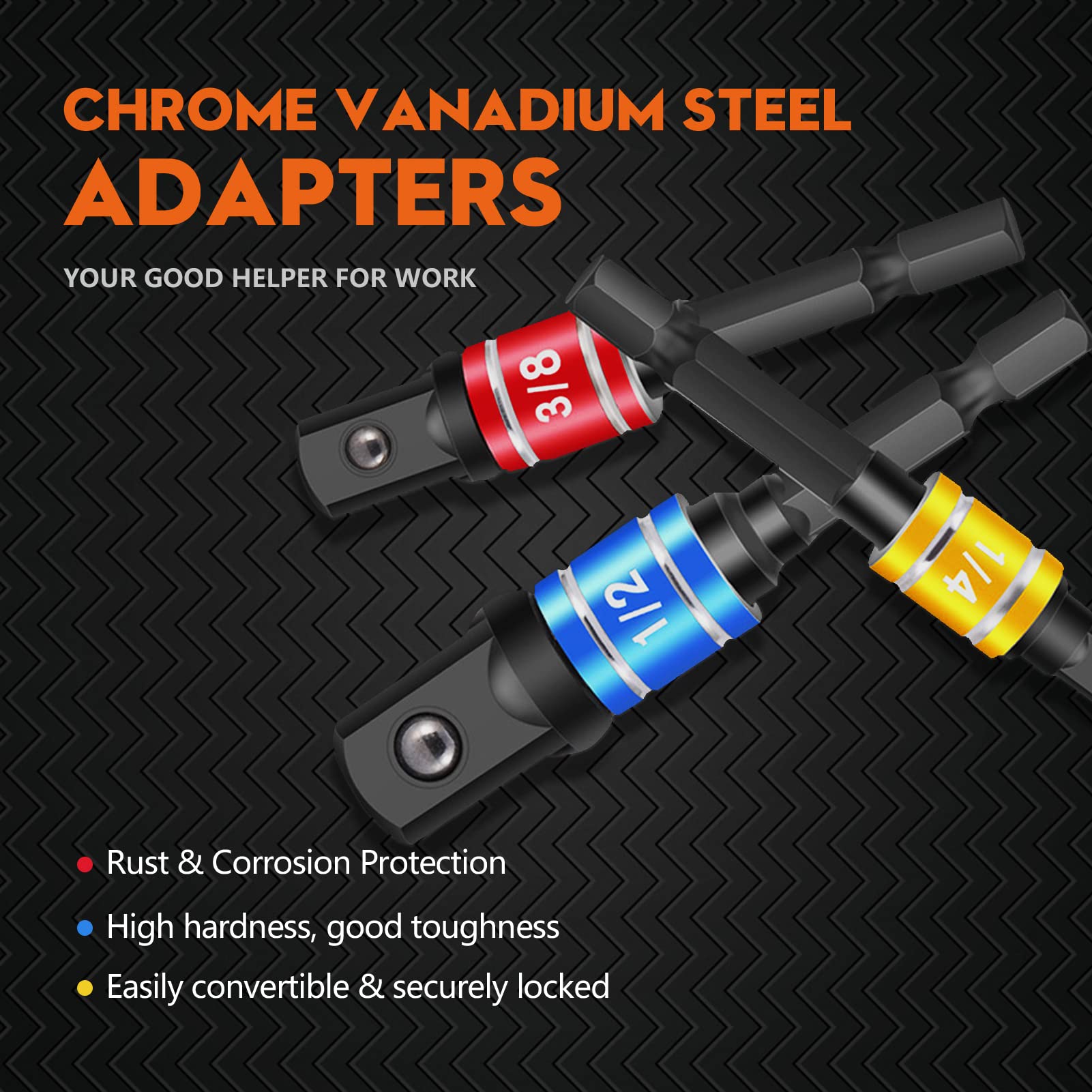 3Pcs Impact Grade Driver Sockets Drill Adapter Extension Set 1/4", 1/2", 3/8 Reducer Set Turns Power Drill Into High Speed Nut Driver Socket to Drill Adpater Drill Hex Bit Socket Adapter