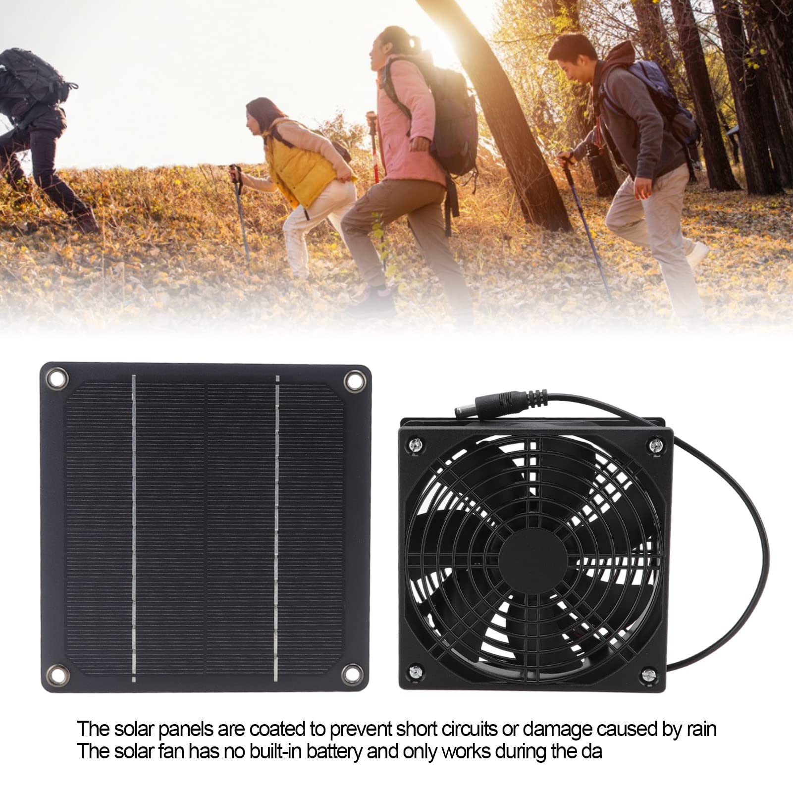 Cryfokt Waterproof Solar Powered Exhaust Fan, Outdoor Solar Panel Fan Kit Portable Ventilator with 39In Cable, Cooling Ventilation for Greenhouse, Chicken Coops, Sheds