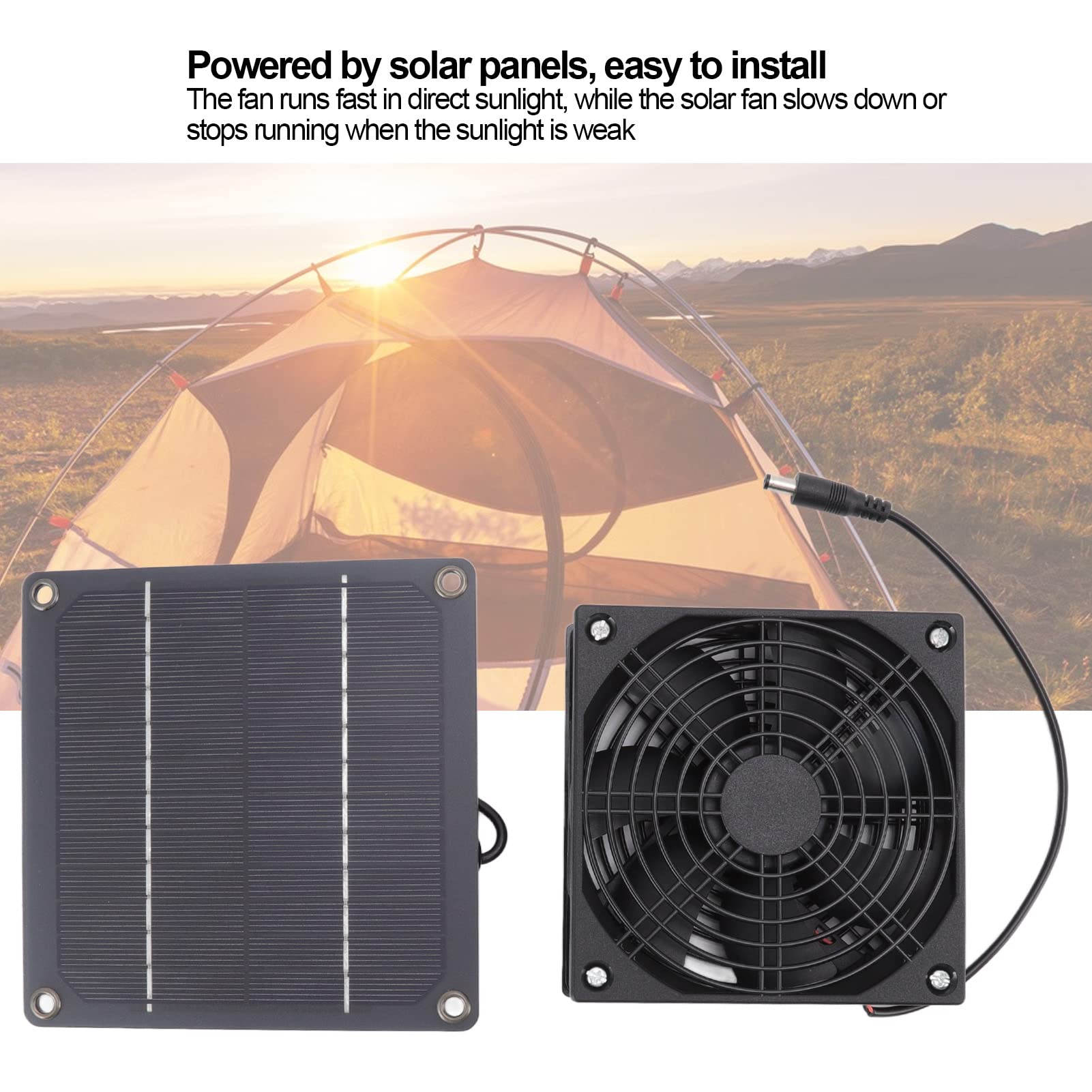 Cryfokt Waterproof Solar Powered Exhaust Fan, Outdoor Solar Panel Fan Kit Portable Ventilator with 39In Cable, Cooling Ventilation for Greenhouse, Chicken Coops, Sheds