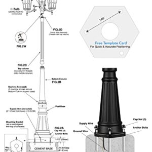 VIANIS 3-Head Outdoor Lamp Post Light Fixture, Black Outdoor Light Dusk Dawn Sensor for Lamp Post, Waterproof Anti-Rust Aluminum Housing with Tempered Glass, Street Light for Garden, Patio, Driveway