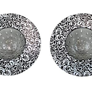 Dependable Industries 2 Pack 5.25" Diameter Decorative Designer Pattern Kitchen Sink Strainer Durable (Black Paisley)