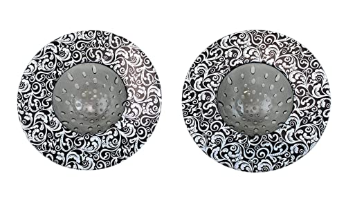 Dependable Industries 2 Pack 5.25" Diameter Decorative Designer Pattern Kitchen Sink Strainer Durable (Black Paisley)