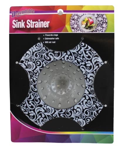 Dependable Industries 2 Pack 5.25" Diameter Decorative Designer Pattern Kitchen Sink Strainer Durable (Black Paisley)
