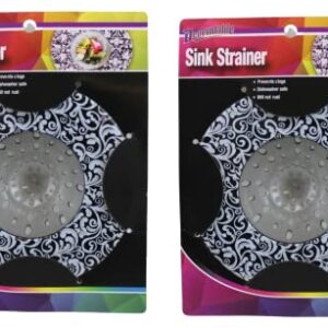 Dependable Industries 2 Pack 5.25" Diameter Decorative Designer Pattern Kitchen Sink Strainer Durable (Black Paisley)