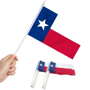 anley texas state mini flag 12 pack - hand held small miniature tx lone star flags on stick - fade resistant & vivid colors - 5x8 inch with solid pole & spear top