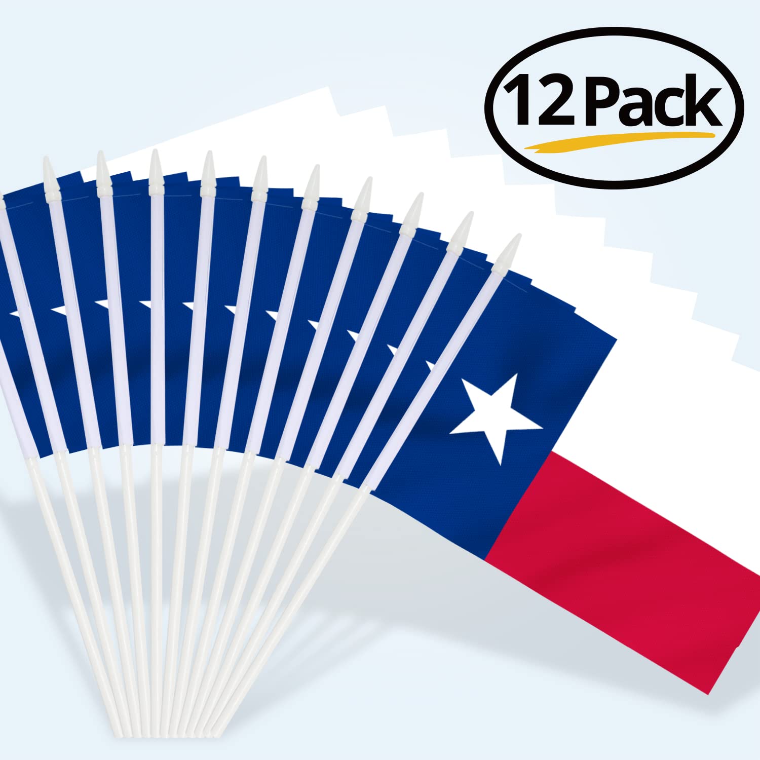 Anley Texas State Mini Flag 12 Pack - Hand Held Small Miniature TX Lone Star Flags on Stick - Fade Resistant & Vivid Colors - 5x8 Inch with Solid Pole & Spear Top