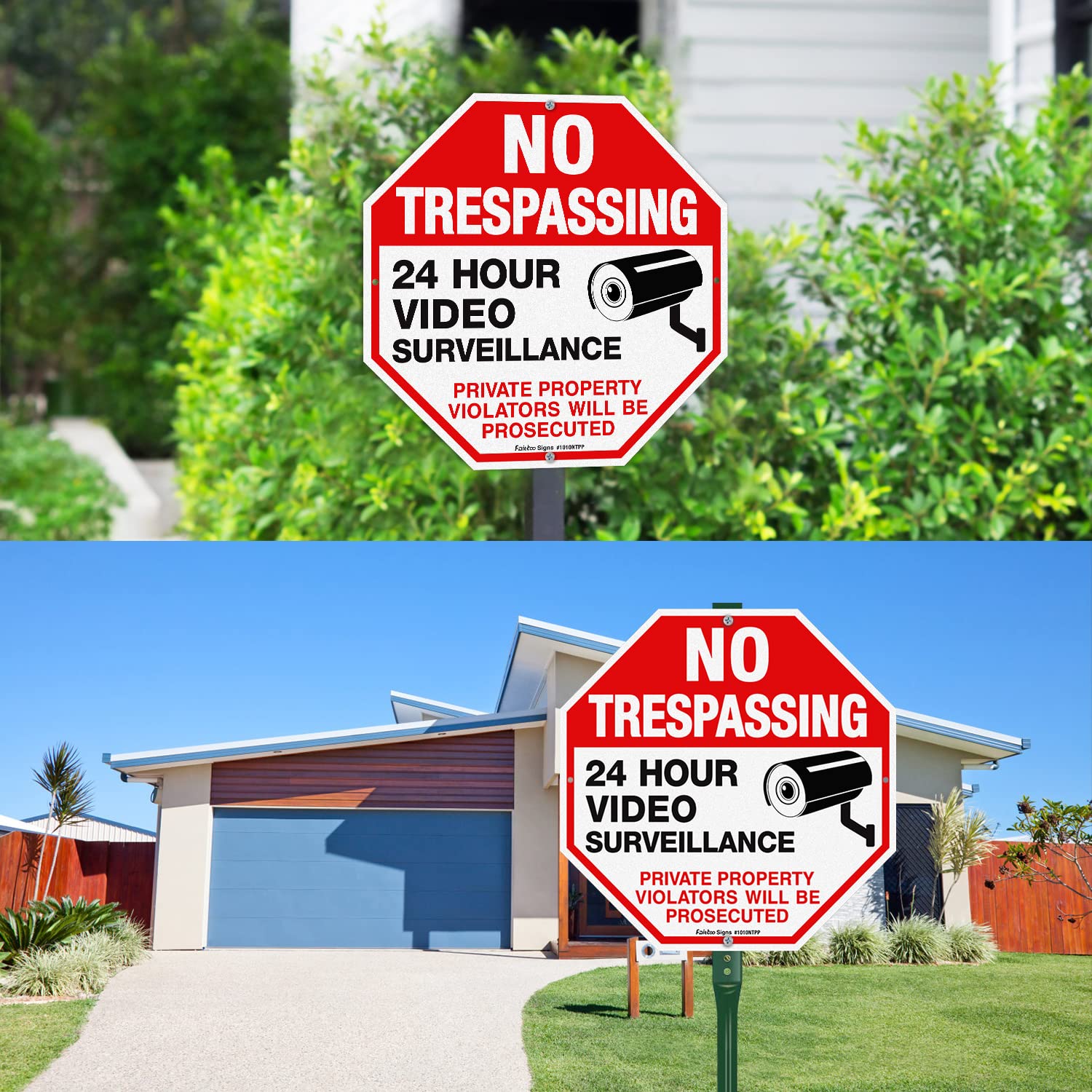 No Trespassing Sign Private Property Protected By Video Surveillance Violators Will Be Prosecuted Sign, 2-Pack 10 x 10 Inch Reflective Aluminum, UV Protected, Weather/Fade Resistant, Easy to Install